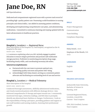 RN Resume Example
